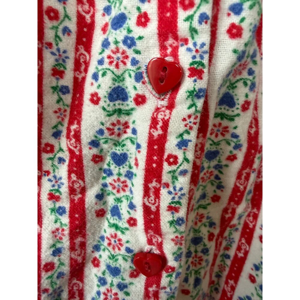 Lanz of Salzburg Flannel Small Red Floral Stripe Prairie Nightgown Ruffle Trim - Picture 6 of 13